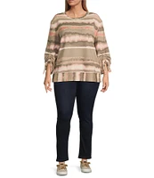 Westbound Plus Size Printed Ruched Sleeve Crew Neck Top