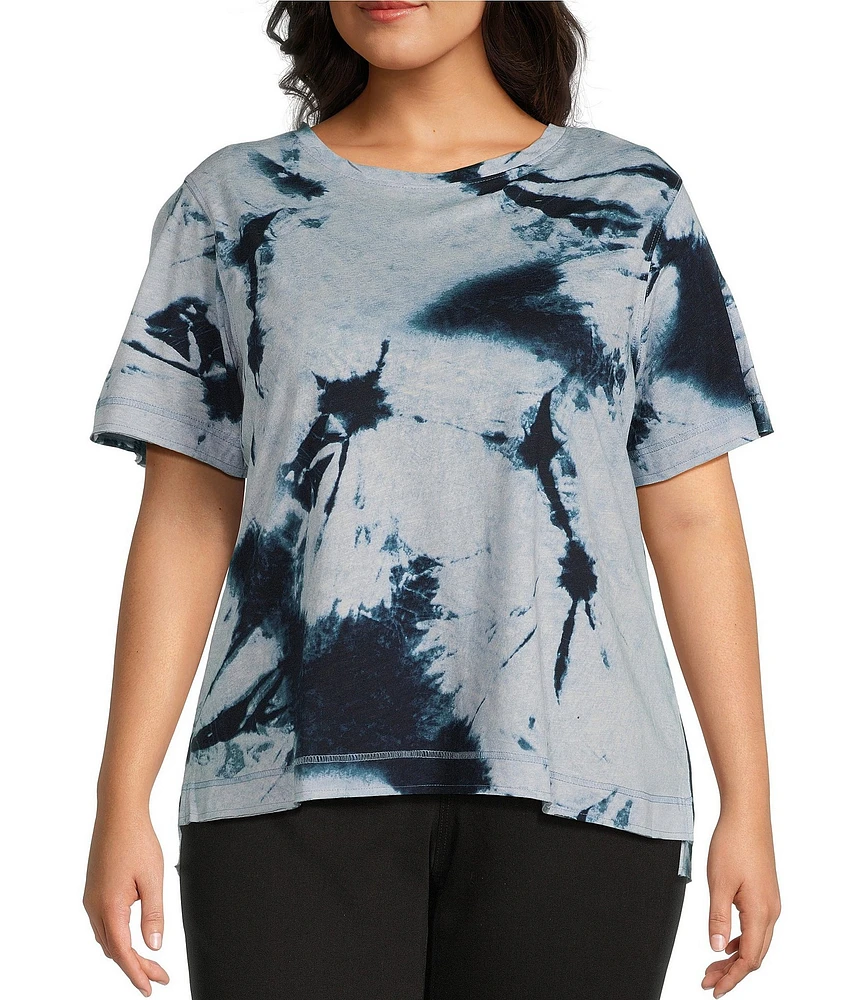 Westbound Plus Size Shibori Storm Short Sleeve Crew Neck Top