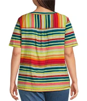 Westbound Plus Size Shimmering Stripe Short Short V-Neck Top