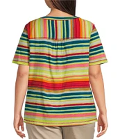 Westbound Plus Size Shimmering Stripe Short Short V-Neck Top