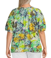 Westbound Plus Size Short Puff Sleeve V-Neck Bloom Top