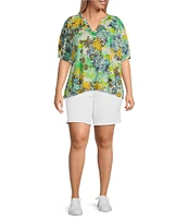 Westbound Plus Size Short Puff Sleeve V-Neck Bloom Top