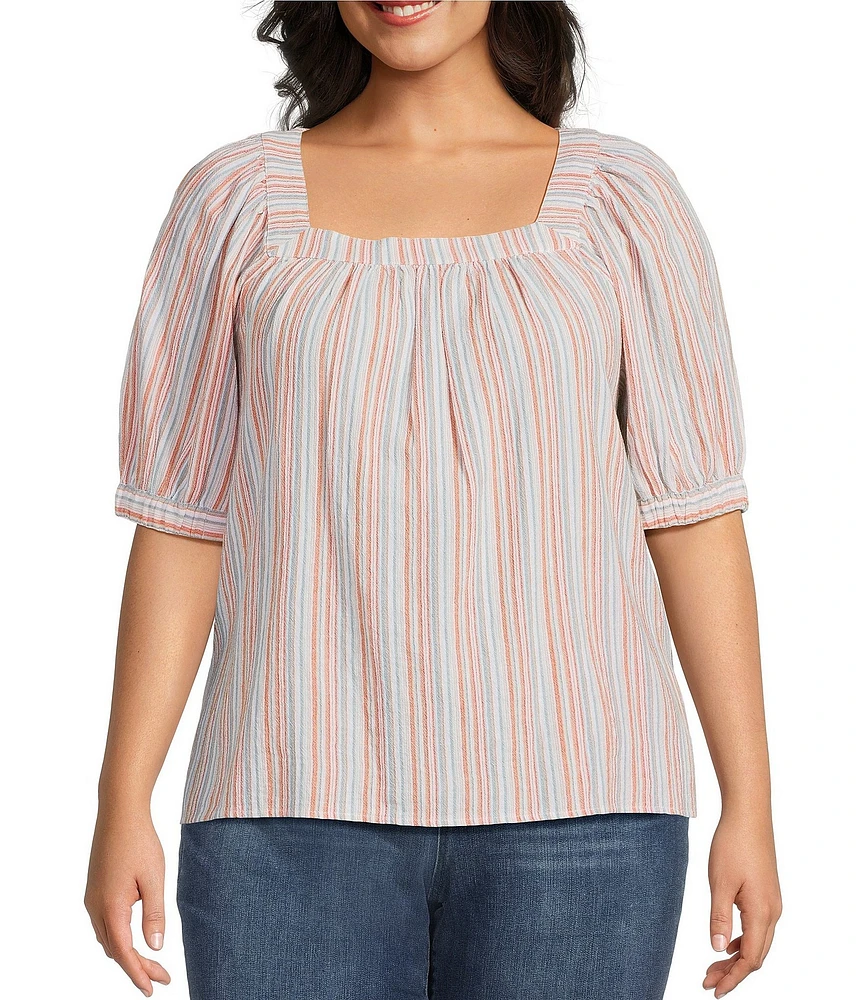 Westbound Plus Size Short Sleeve Stripe Square Neck Top