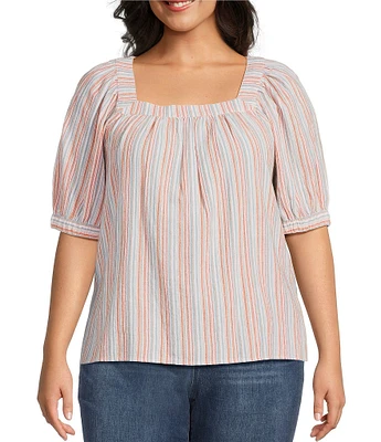 Westbound Plus Size Short Sleeve Stripe Square Neck Top