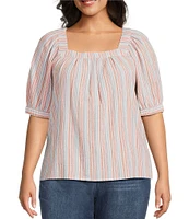 Westbound Plus Size Short Sleeve Stripe Square Neck Top