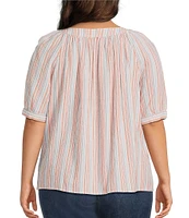 Westbound Plus Size Short Sleeve Stripe Square Neck Top