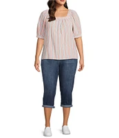 Westbound Plus Size Short Sleeve Stripe Square Neck Top