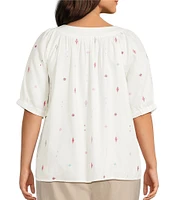 Westbound Plus Size Emroidered Short Sleeve Square Neck Top