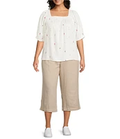 Westbound Plus Size Emroidered Short Sleeve Square Neck Top