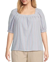 Westbound Plus Size Short Sleeve Stripe Square Neck Top