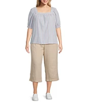 Westbound Plus Size Short Sleeve Stripe Square Neck Top