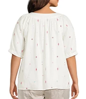 Westbound Plus Size Emroidered Short Sleeve Square Neck Top