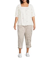 Westbound Plus Size Emroidered Short Sleeve Square Neck Top