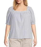 Westbound Plus Size Short Sleeve Stripe Square Neck Top