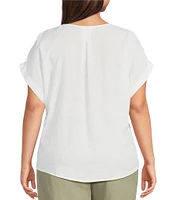 Westbound Plus Size Linen Blend Short Sleeve V-Neck Tie Front Top