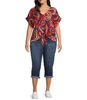 Westbound Plus Size Short Sleeve V-Neck Tie Front Top