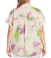 Westbound Plus Size the CAMP shirt Abstract Print Short Sleeve Collared Button Front Shirt