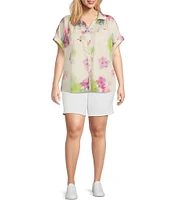 Westbound Plus Size the CAMP shirt Abstract Print Short Sleeve Collared Button Front Shirt