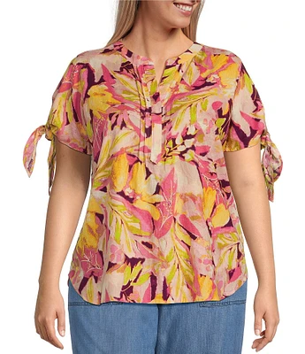 Westbound Plus Size Tie Short Sleeve Y-Neck Top