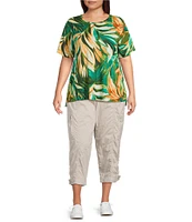 Westbound Plus Size Tropical Leaf Short Sleeve Crew Neck Top
