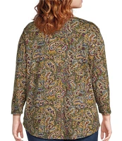 Westbound Plus Size Vibrant Paisley Print 3/4 Sleeve Knit Crew Neck Top