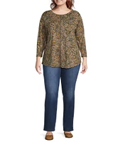 Westbound Plus Size Vibrant Paisley Print 3/4 Sleeve Knit Crew Neck Top