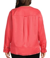 Westbound Plus Size Woven 3/4 Roll-Tab Sleeve Henley Top