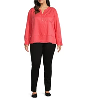 Westbound Plus Size Woven 3/4 Roll-Tab Sleeve Henley Top