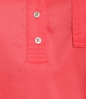 Westbound Plus Size Woven 3/4 Roll-Tab Sleeve Henley Top