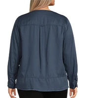 Westbound Plus Size Woven 3/4 Roll-Tab Sleeve Henley Top