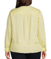 Westbound Plus Size Woven 3/4 Roll-Tab Sleeve Henley Top