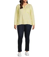 Westbound Plus Size Woven 3/4 Roll-Tab Sleeve Henley Top