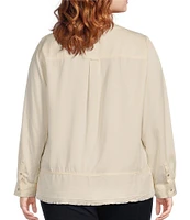 Westbound Plus Size Woven 3/4 Roll-Tab Sleeve Henley Top
