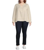 Westbound Plus Size Woven 3/4 Roll-Tab Sleeve Henley Top