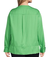Westbound Plus Size Woven 3/4 Roll-Tab Sleeve Henley Top