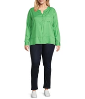 Westbound Plus Size Woven 3/4 Roll-Tab Sleeve Henley Top