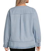 Westbound Plus Size Woven 3/4 Roll-Tab Sleeve Henley Top