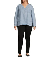 Westbound Plus Size Woven 3/4 Roll-Tab Sleeve Henley Top