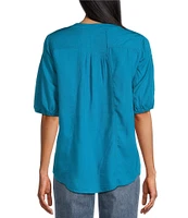 Westbound Pocket Front 3/4 Puff Sleeve Henley Top