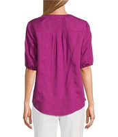 Westbound Pocket Front 3/4 Puff Sleeve Henley Top