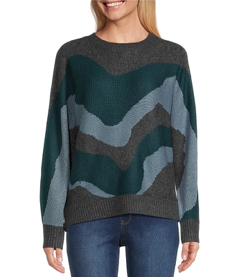 Westbound Printed Cuffed Long Sleeve Relaxed Crew Neck Sweater