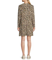 Westbound Printed Long Sleeve Crew Neck Ribbed Leopard Print Dress