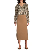 Westbound Pull-On Midi Ribbed Skirt