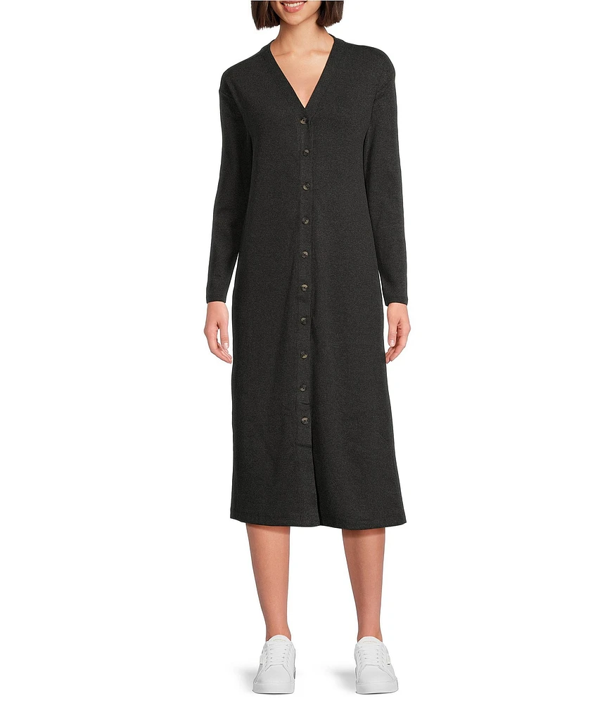 Westbound Ribbed Long Sleeve Button Front Dress