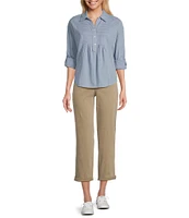 Westbound Roll Tab 3/4 Sleeve Point Collar Henley Top