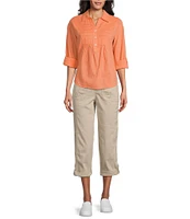 Westbound Roll Tab 3/4 Sleeve Point Collar Henley Top
