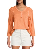 Westbound Rolled 3/4 Sleeve Faux Henley Top