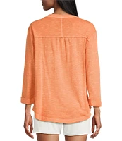 Westbound Rolled 3/4 Sleeve Faux Henley Top