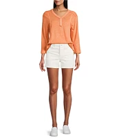 Westbound Rolled 3/4 Sleeve Faux Henley Top