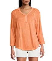 Westbound Rolled 3/4 Sleeve Faux Henley Top